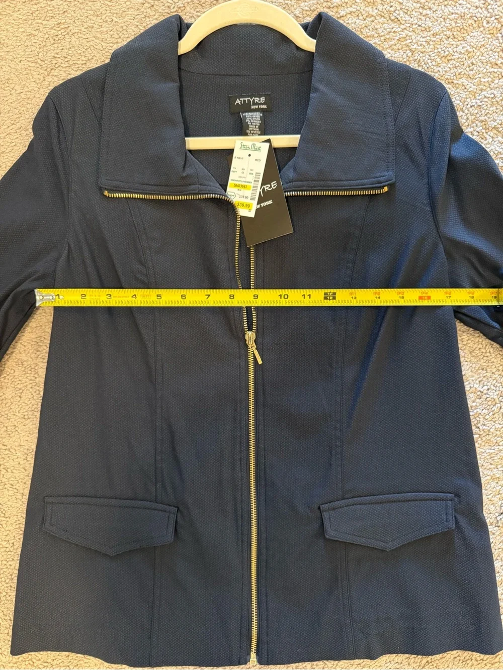 Attyre Dark Navy Zip-Front Utility Jacket with Gold Hardware